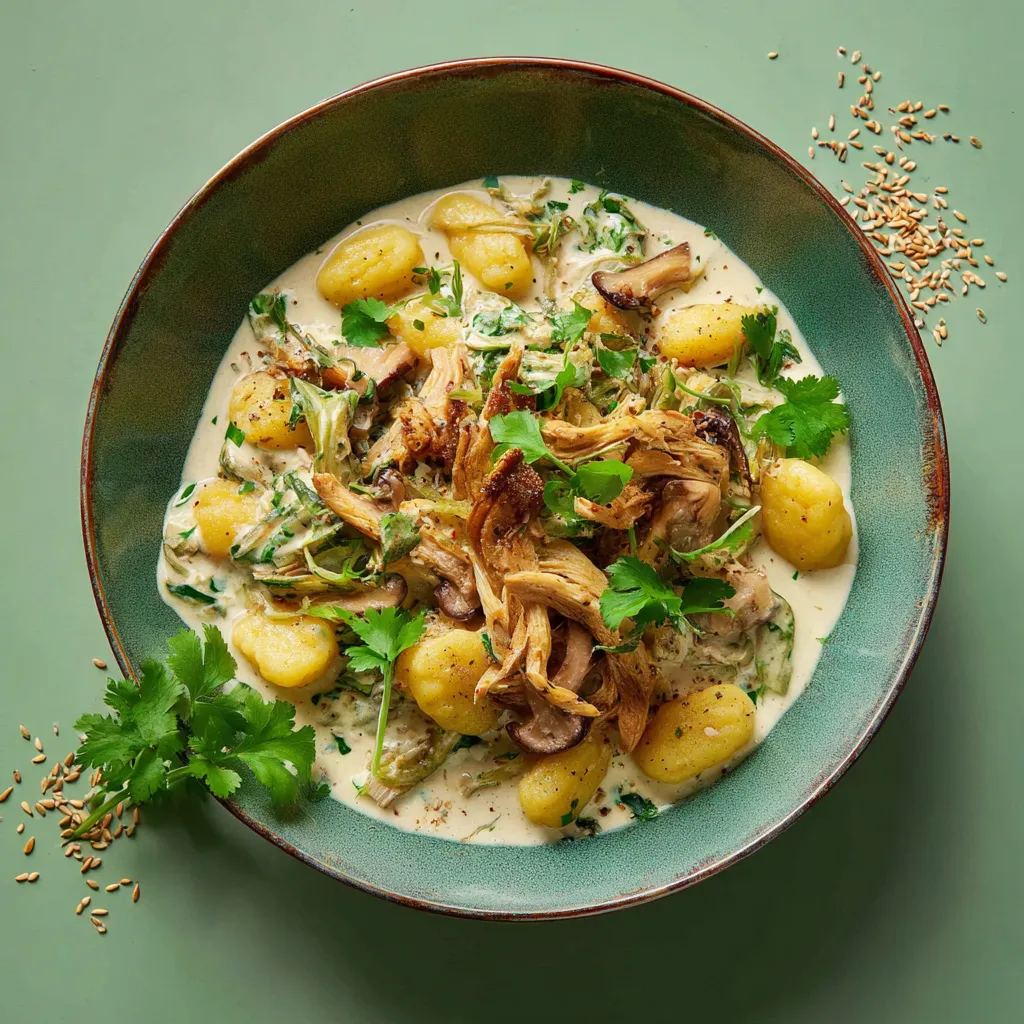 [7955] Emincé végétal à la normande, gnocchis à la romaine
