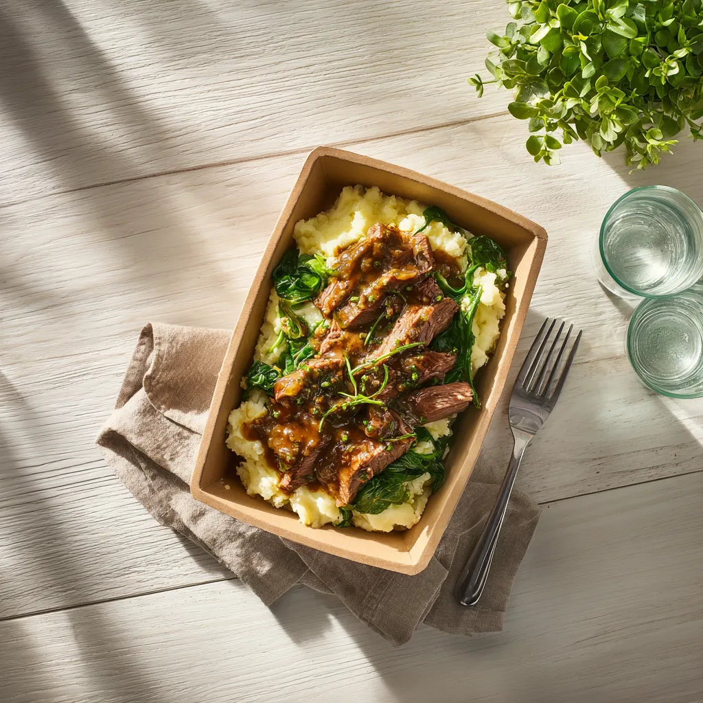 [6426] Emincé de boeuf au poivre vert,purée de pomme de terre aux epinards