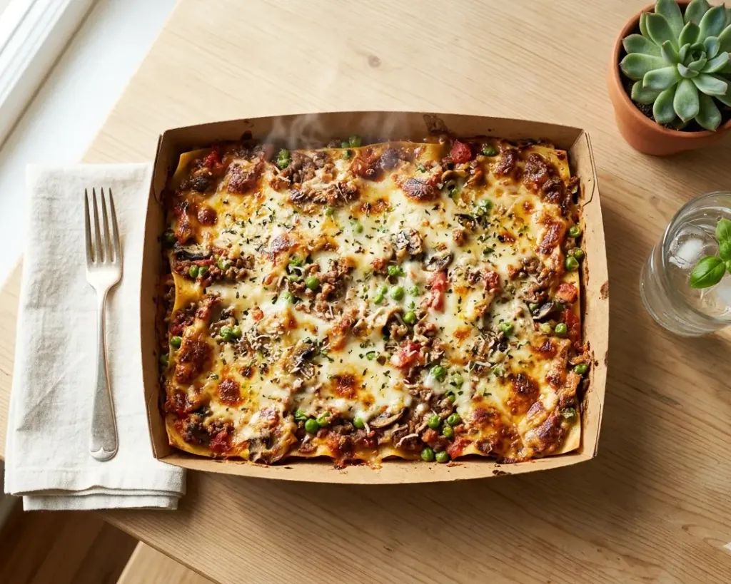 [5430] Lasagnes à la Sicilienne (Boeuf, champignons, parmesan, petits pois)