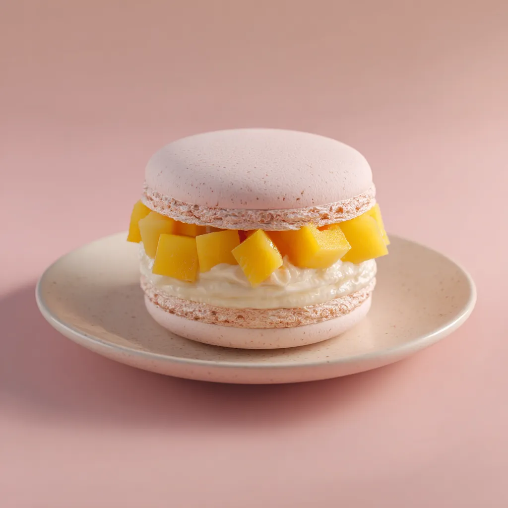 [113] Macaron mousse vanille cube mangue