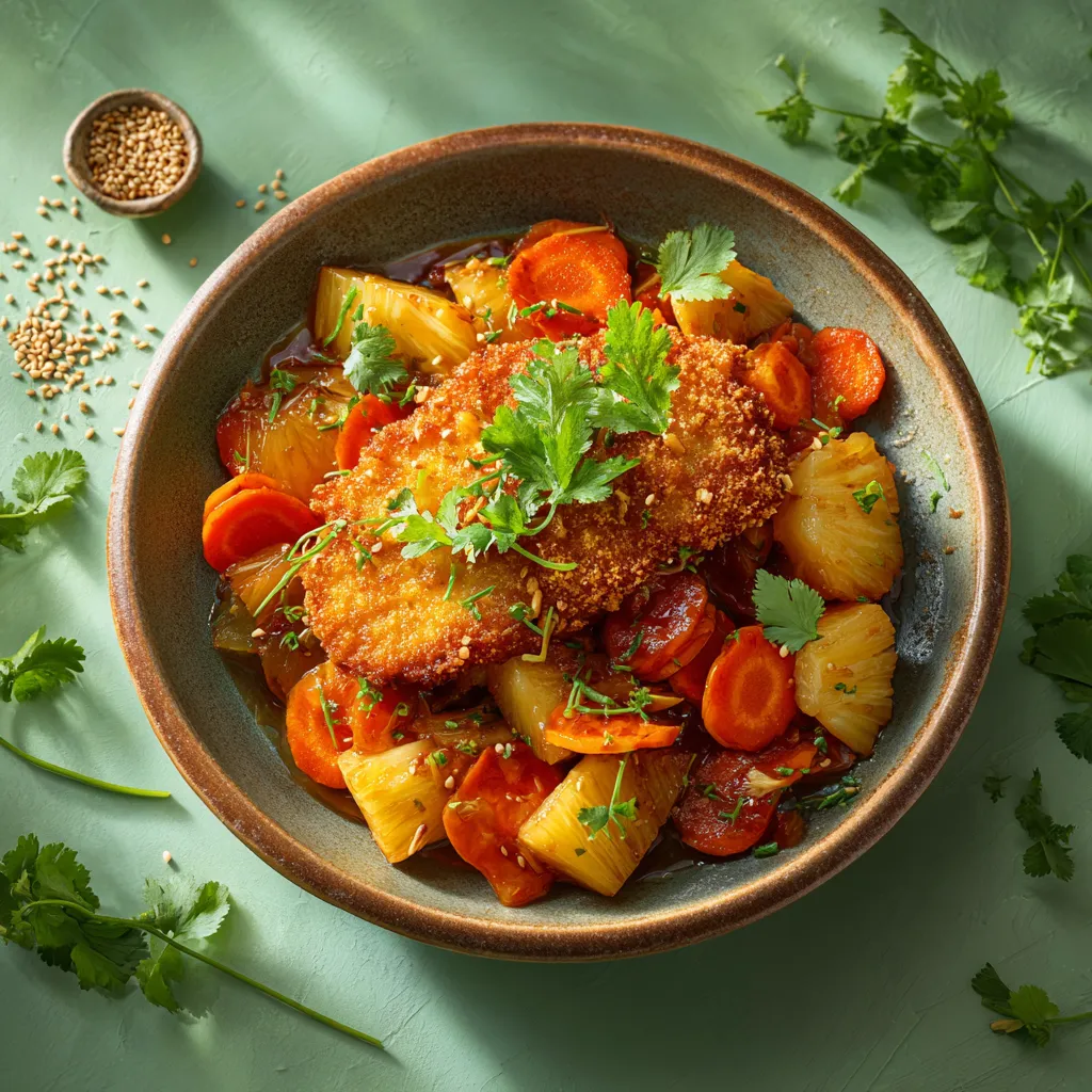 pané de blé à l'ananas, poêlée de carottes au miel