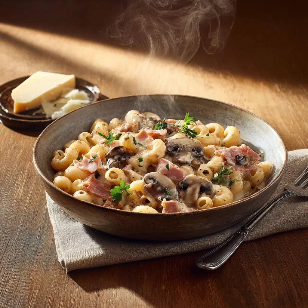 [8152] Pastas du jour Macaroni sauce champignon et jambon fumé