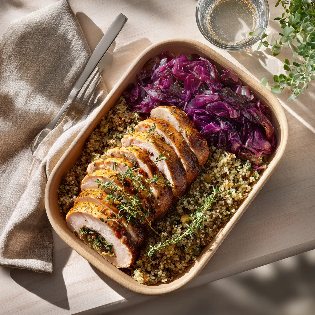 [4587] Paupiette de dinde aux olives, choux rouge confits quinoa