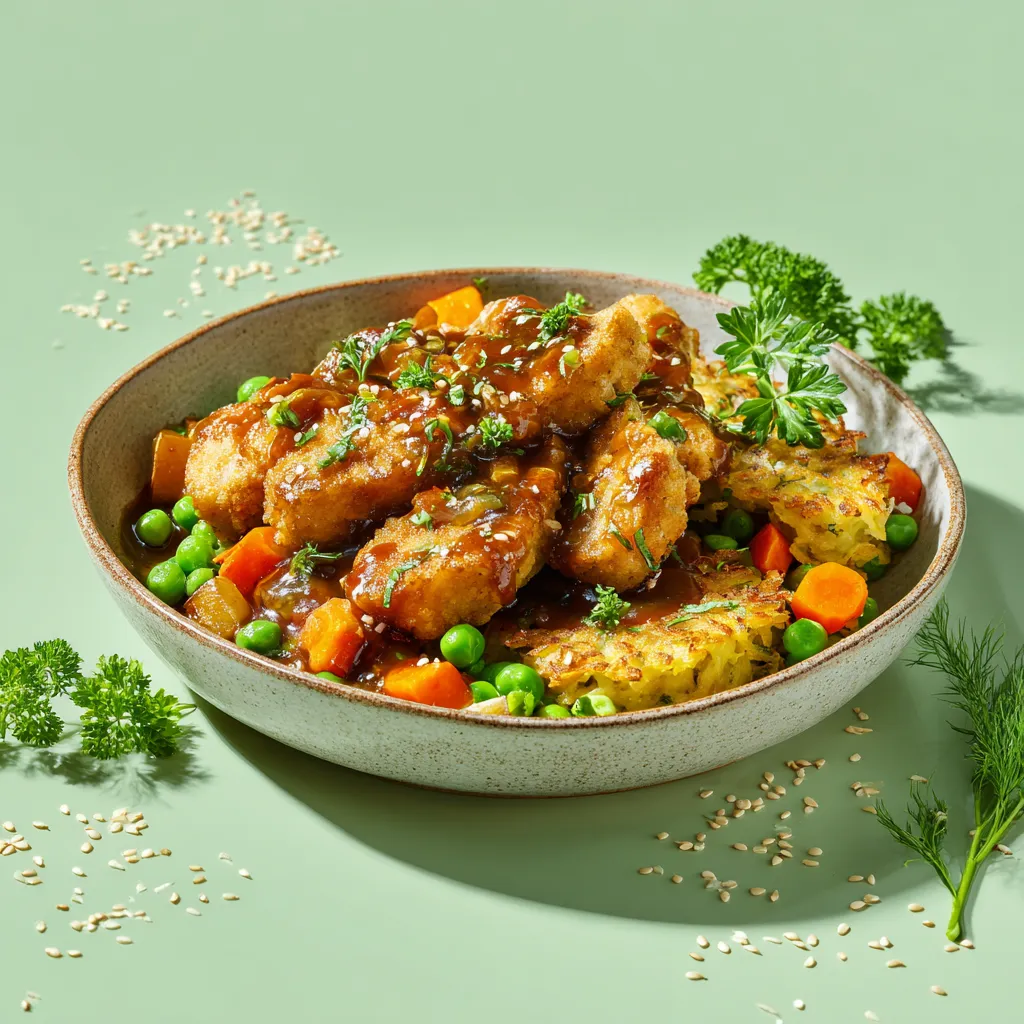 [5666] Petits pois carottes et rösti de pomme de terre, emincé végé