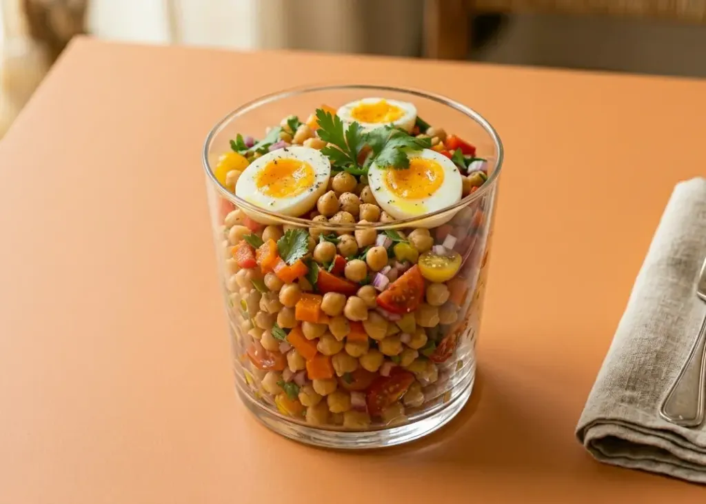 Salade Brésilienne (pois chiches, tomate, oeufs, poivrons)