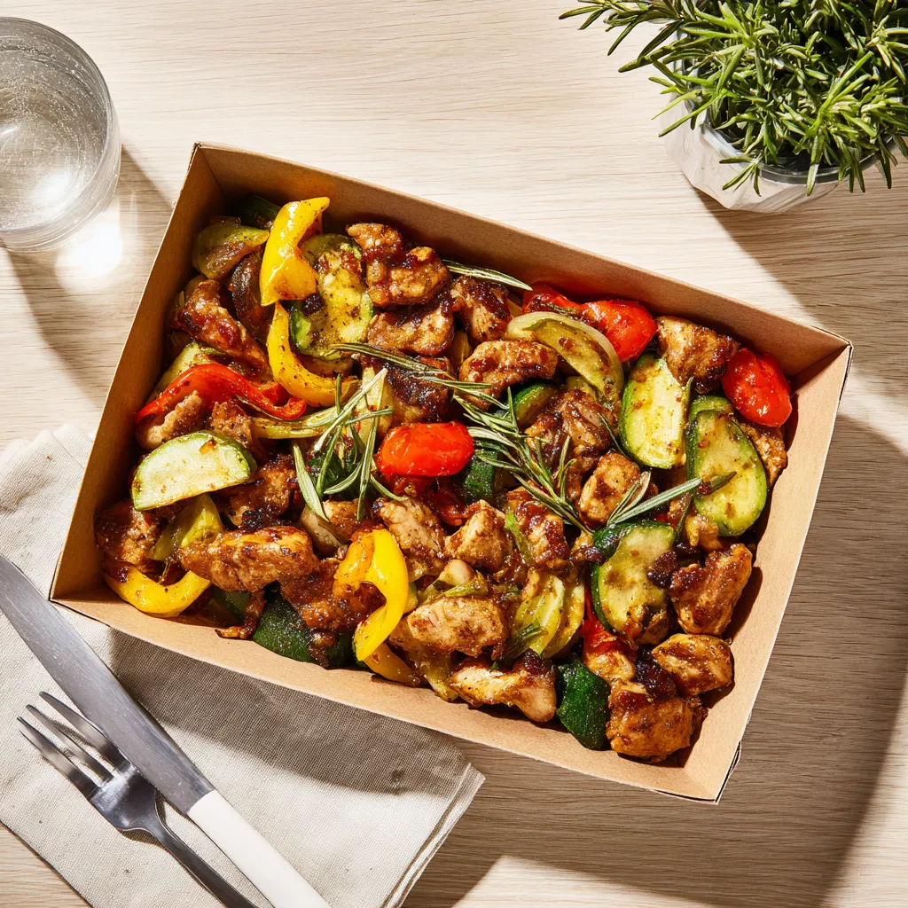 [4962] Sauté de porc au romarin, poélée de légumes du soleil