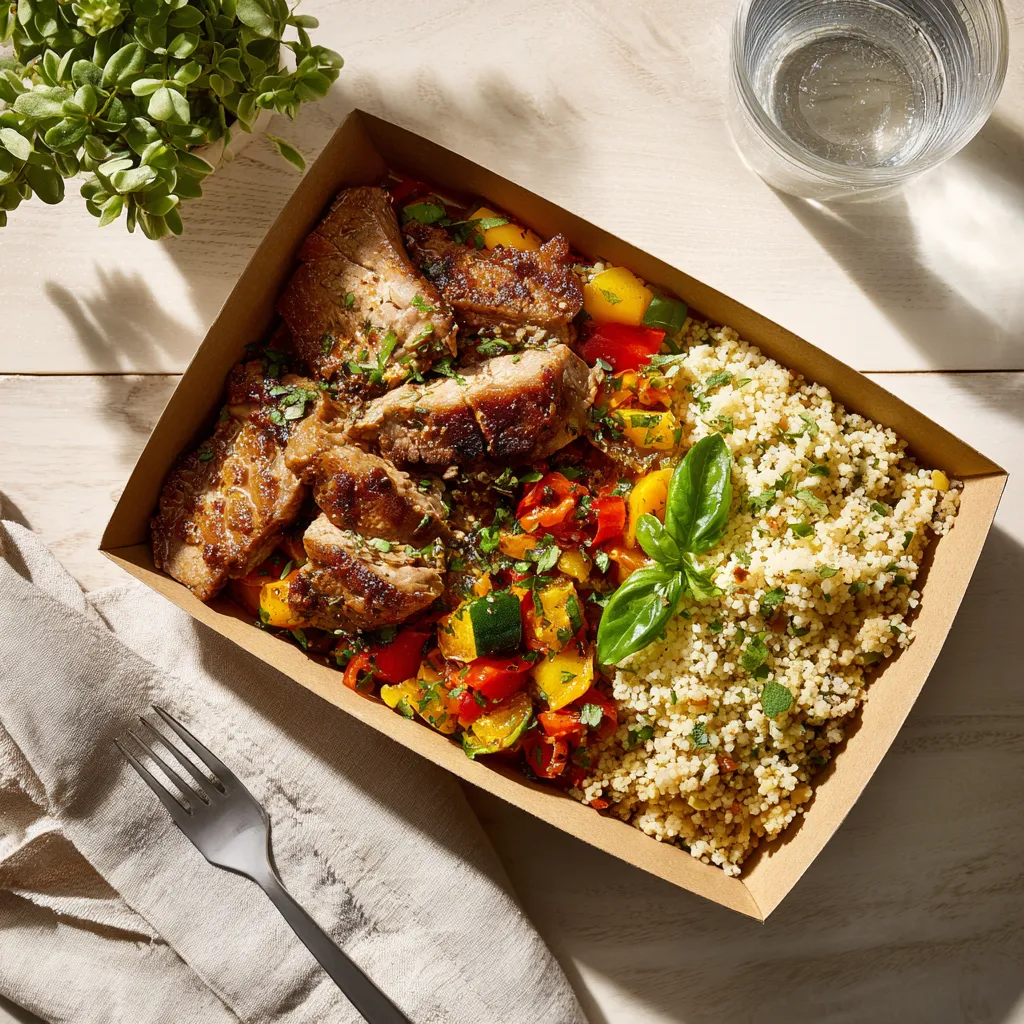 [5325] Sauté de veau mariné au citron semoule aux épices et légumes