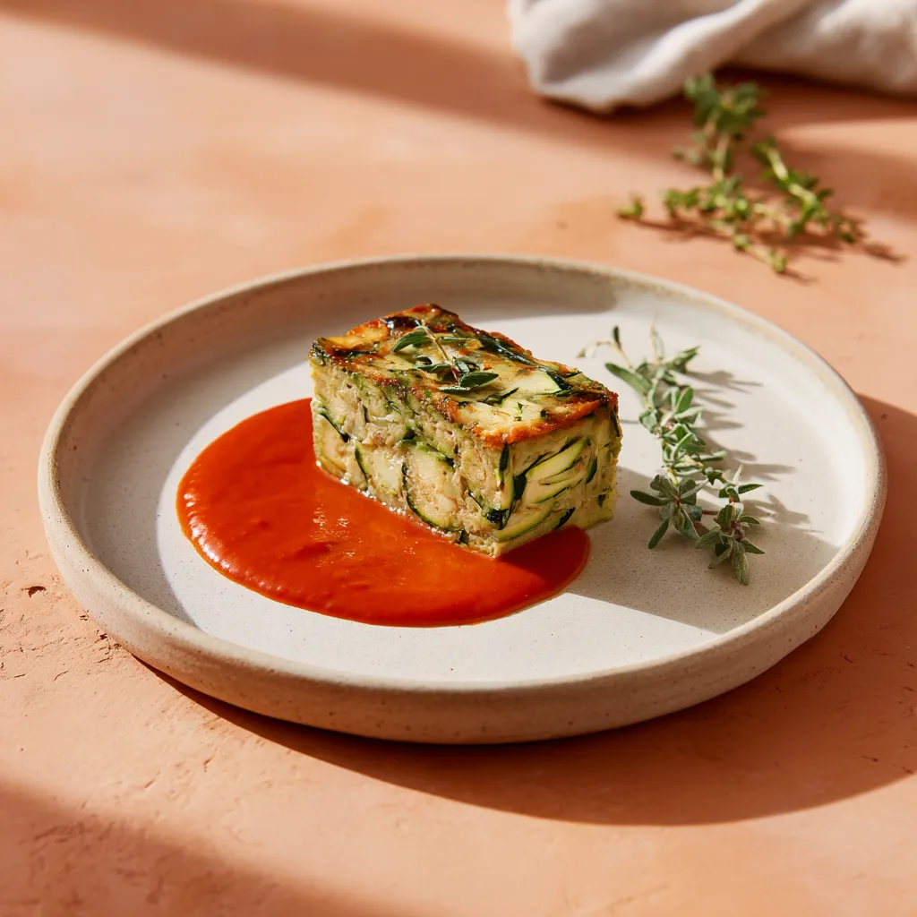 [3458] Terrine de courgettes aux herbes, coulis de poivrons