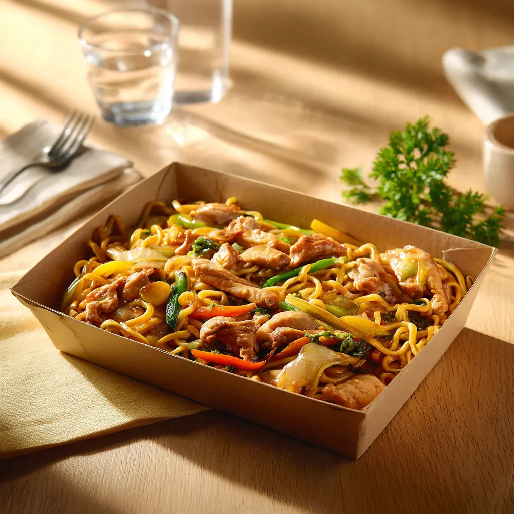 Wok de poulet, légumes Chop Suey et nouilles chinoises